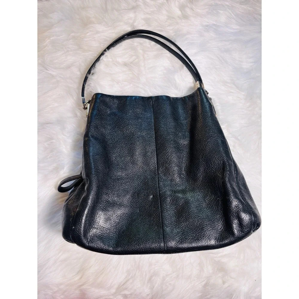Coach Madison Phoebe Black Pebbled Leather Three Compartment Large Shoulder Bag